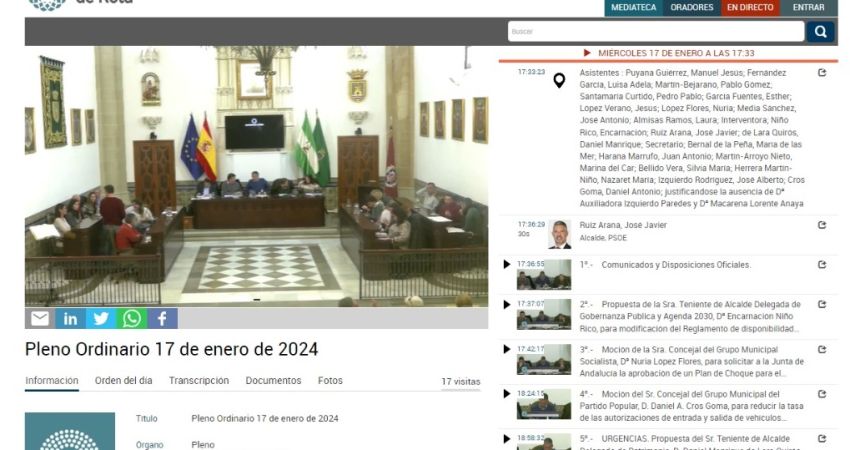 El Ayuntamiento de Rota implanta un sistema de VideoActas para los plenos municipales