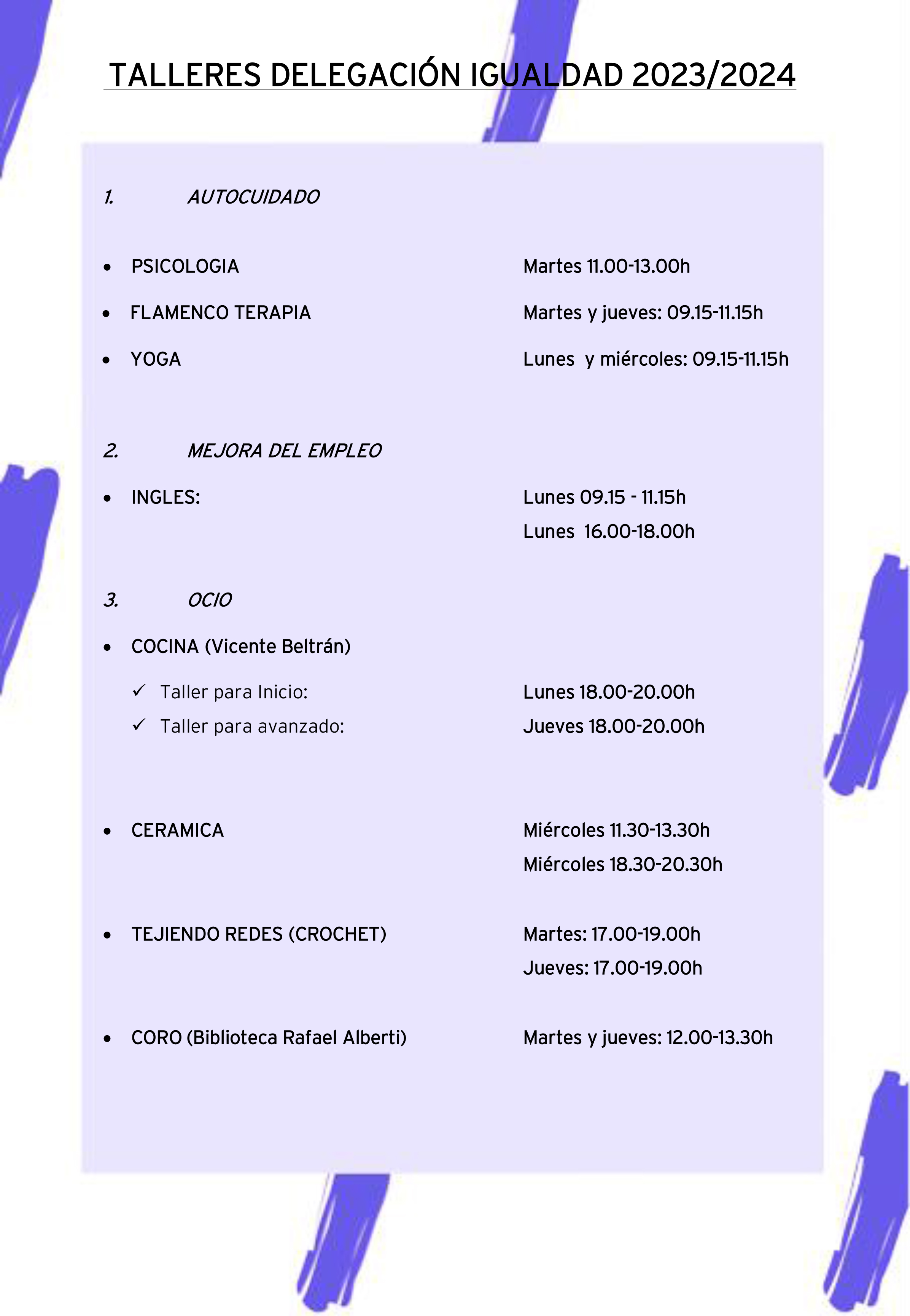 231013 HORARIOS TALLERES DELEGACIN IGUALDAD 2023 2024 1